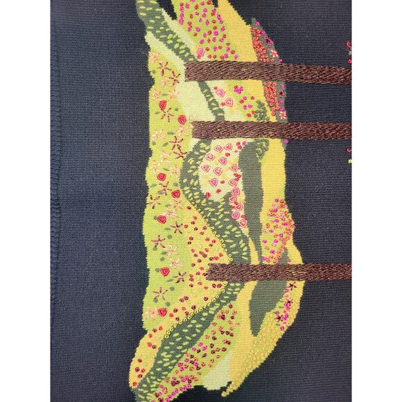 Susan Bristol Embellished Knit Cardigan Embroidered Whimsical Trees Floral Magic - Picture 4 of 15